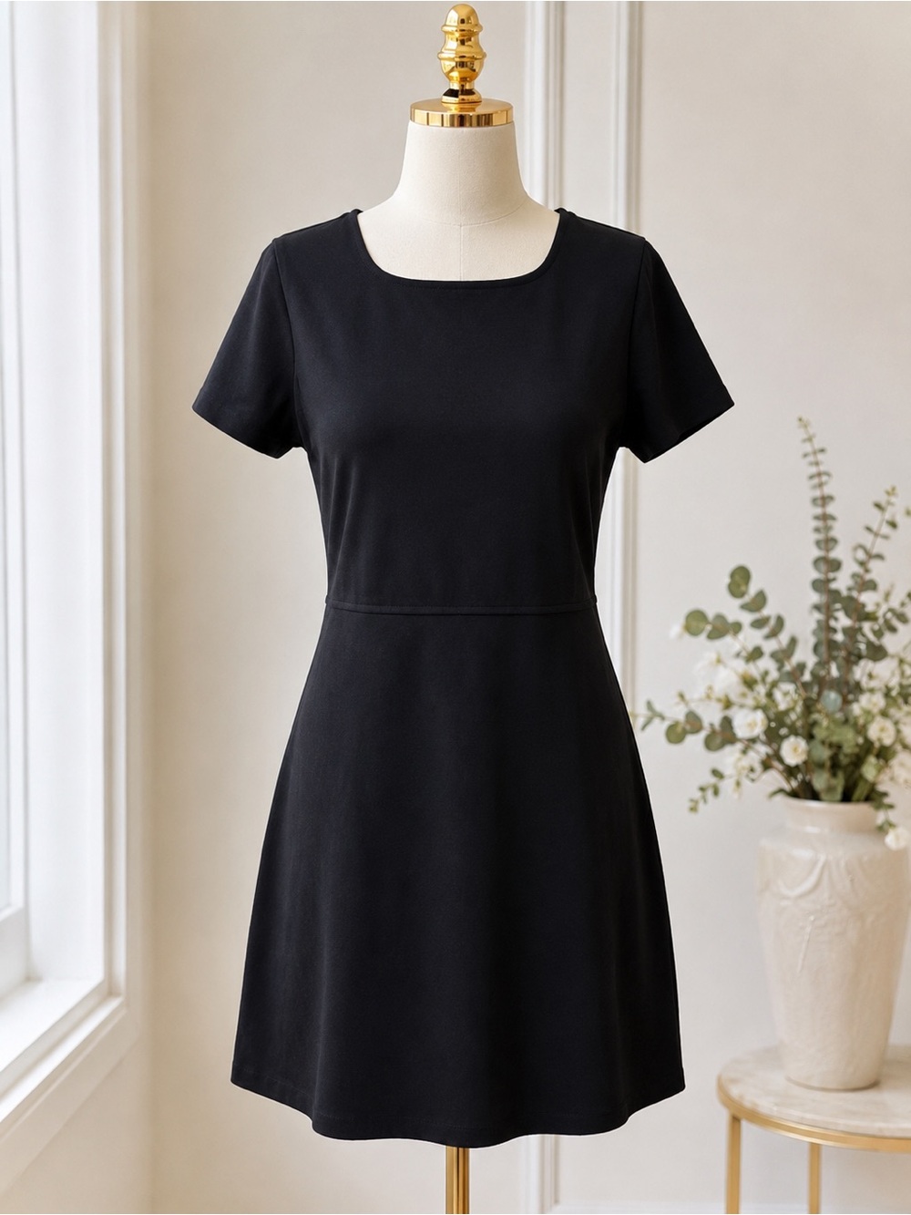 Everlane Cotton 100% Black Short-Sleeve A-Line Mini Dress